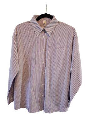 STRIPED WHITE PURPLE BUTTON DOWN SHIRT CLASSIC LONG SLEEVE NWT AISEW SIZE LARGE